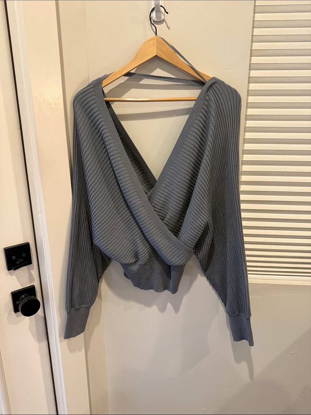 Love Tree Slate Gray Ribbed Wrap V-Neck Sweater